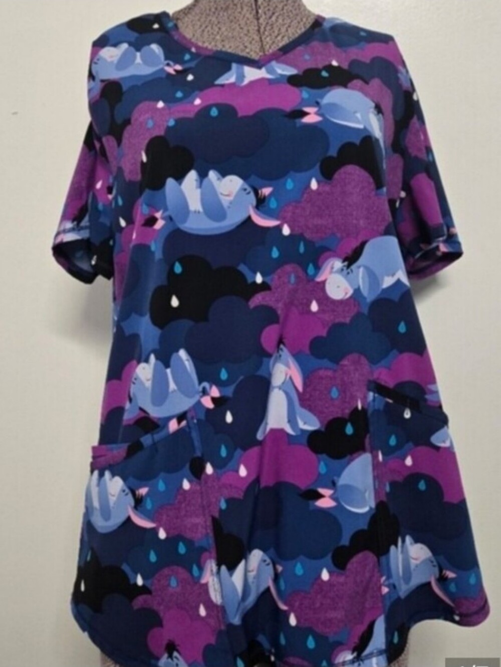 DISNEY Eeyore V Neck Pockets Edgy Novelty Loungewear Galaxicore Scrub Top